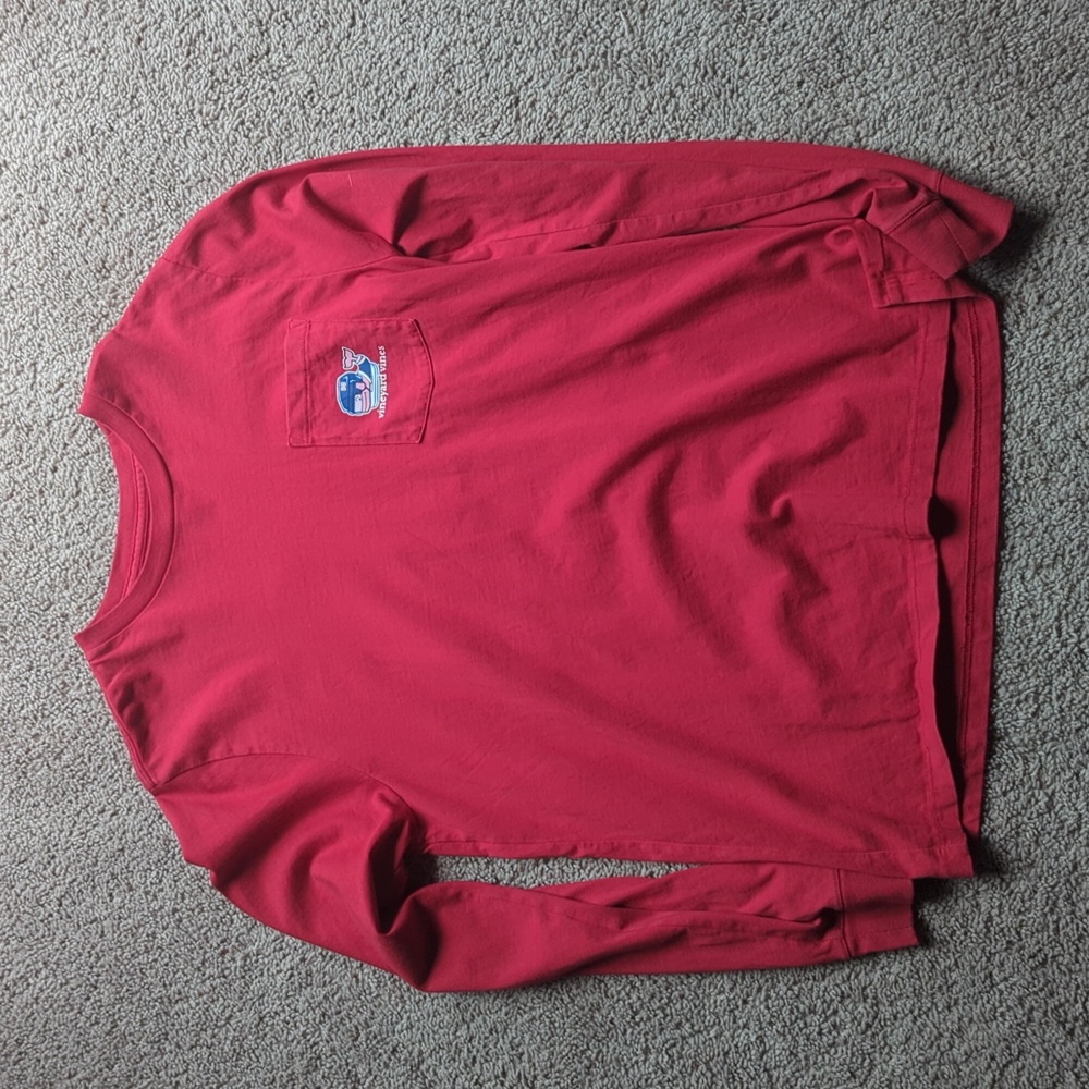 Boys Vineyard Vines football whale long sleeve red t-shirt extra large